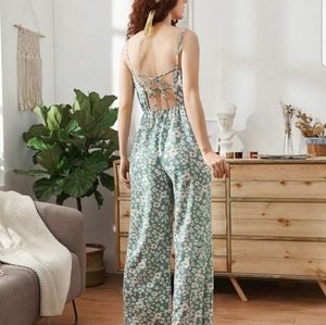 Backless mintgreen floral jumpsuit
